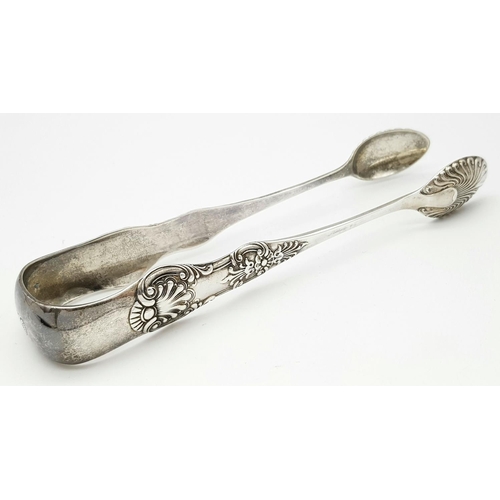 497 - Large Pair of rare SCOTTISH SILVER SUGAR TONGS. Clear hallmark for John Finlay, Glasgow 1849. Having... 