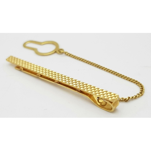 539 - Vintage ITALIAN 9 CARAT GOLD TIE CLIP. Complete with GOLD safety chain and button loop. Tie Clip x 5... 