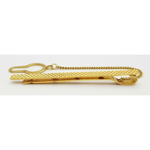 539 - Vintage ITALIAN 9 CARAT GOLD TIE CLIP. Complete with GOLD safety chain and button loop. Tie Clip x 5... 