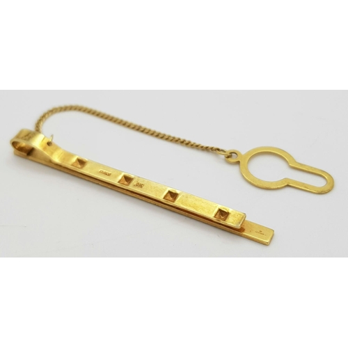 539 - Vintage ITALIAN 9 CARAT GOLD TIE CLIP. Complete with GOLD safety chain and button loop. Tie Clip x 5... 