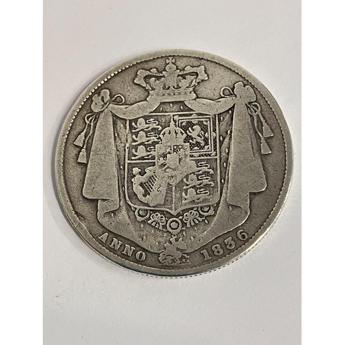 609 - 1836 WILLIAM IV SILVER HALF CROWN. Very fine condition.