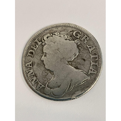 630 - 1711 QUEEN ANNE SILVER SHILLING.worn/fair condition.