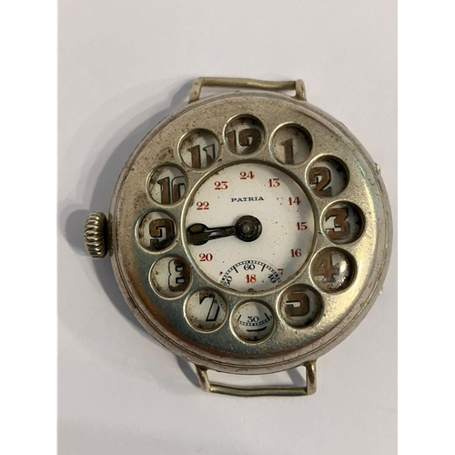 98 - Antique PATRIA WWI TRENCH WATCH. Rare left-handed winding. Full working order. Still ticking away be... 