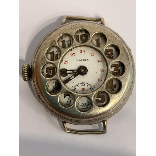 98 - Antique PATRIA WWI TRENCH WATCH. Rare left-handed winding. Full working order. Still ticking away be... 