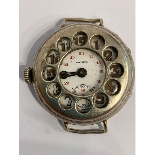 98 - Antique PATRIA WWI TRENCH WATCH. Rare left-handed winding. Full working order. Still ticking away be... 