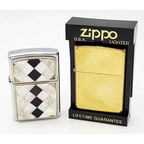 518 - 2 x Vintage ZIPPO LIGHTERS. To include ‘Solid Brass’ in Original case, excellent condition, together... 