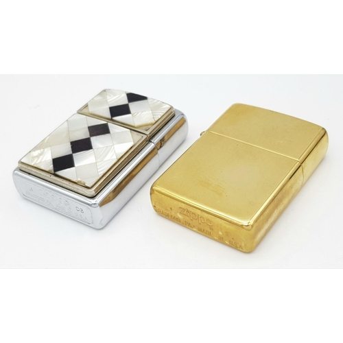 518 - 2 x Vintage ZIPPO LIGHTERS. To include ‘Solid Brass’ in Original case, excellent condition, together... 