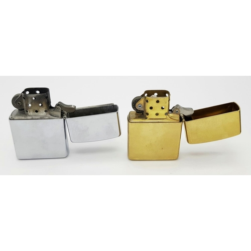 518 - 2 x Vintage ZIPPO LIGHTERS. To include ‘Solid Brass’ in Original case, excellent condition, together... 