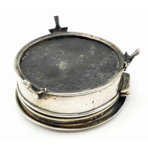 525 - Antique SOLID SILVER JEWELLERY/ TRINKET BOX. Circular form with Gadroon edge, standing on Prince of ... 