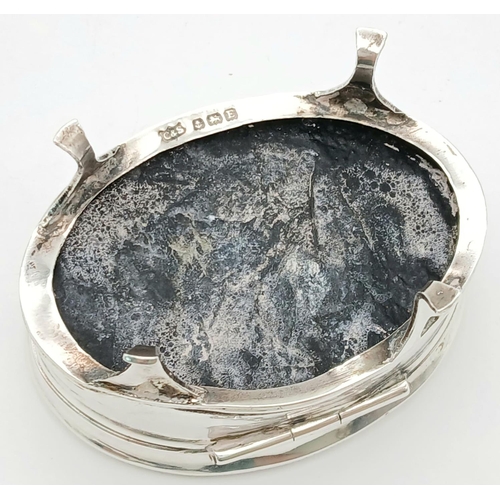 679 - Antique SILVER  RING/ TRINKET BOX. Oval shape standing on four legs with clear hallmark for Clark an... 