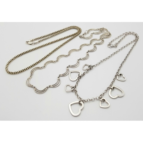 830 - Three Various Styles Solid Silver 925 Necklaces, Total weight: 25.3 grams, 40 to 45 cm. All in very ... 