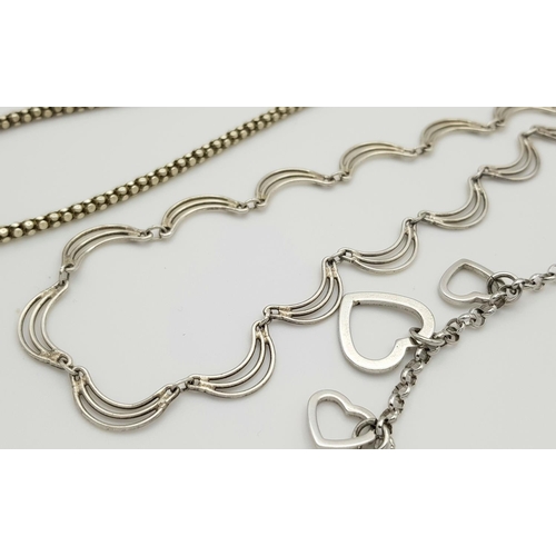 830 - Three Various Styles Solid Silver 925 Necklaces, Total weight: 25.3 grams, 40 to 45 cm. All in very ... 