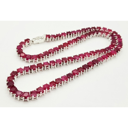 149 - A Ruby Gemstone Tennis Necklace. Set in 925 Silver. CD 1514. 42cm.