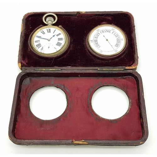 309 - An Antique Sterling Silver Watch and Barometer Case - With white metal watch and barometer. AS found... 