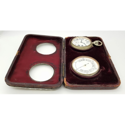 309 - An Antique Sterling Silver Watch and Barometer Case - With white metal watch and barometer. AS found... 