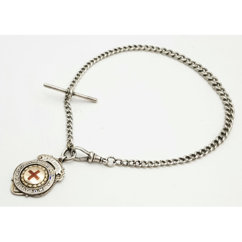 605 - An Antique Sterling Silver Albert Chain with Fob. 37cm length. Hallmarks for Birmingham 1863. 31g