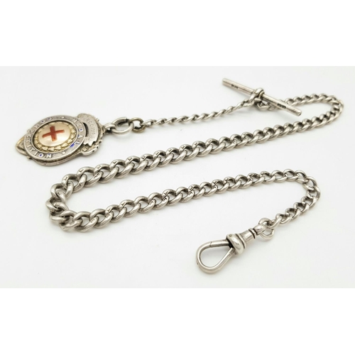 605 - An Antique Sterling Silver Albert Chain with Fob. 37cm length. Hallmarks for Birmingham 1863. 31g