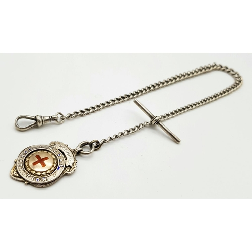 605 - An Antique Sterling Silver Albert Chain with Fob. 37cm length. Hallmarks for Birmingham 1863. 31g