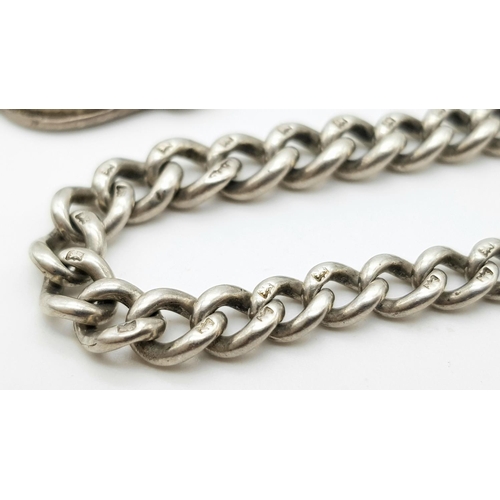 605 - An Antique Sterling Silver Albert Chain with Fob. 37cm length. Hallmarks for Birmingham 1863. 31g