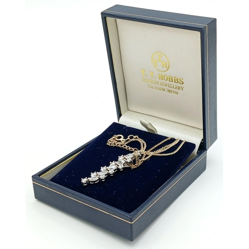 672 - Italian SILVER CHAIN NECKLACE with 15 X SPARKLING ZIRCONIA SILVER PENDANT . Absolutely stunning, ple... 