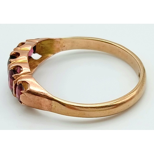 728 - Impressive 9 carat GOLD RING having 5 x RED GEMSTONES oval cut and Mounted to top. Complete with rin... 