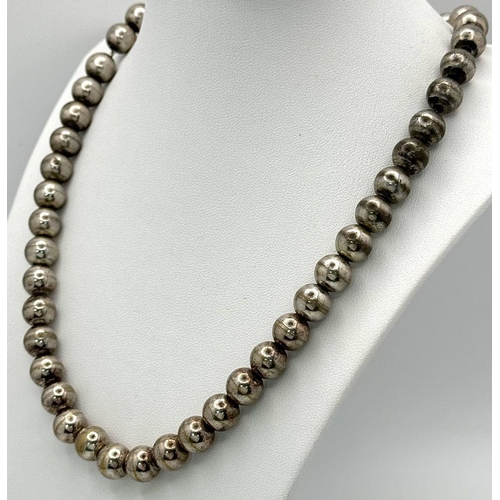 1116 - A Heavy Chromium Beaded Necklace. 10mm beads. 42cm length.