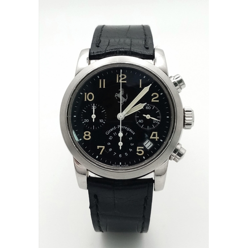 598 - A Girard Perregaux Ferrari Automatic Chronograph Gents Watch. Black leather strap. Stainless steel c... 