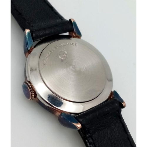 1263 - A Vintage Helbros Mechanical Ladies Watch. Black leather strap. Case - 29mm. Black dial. In working ... 