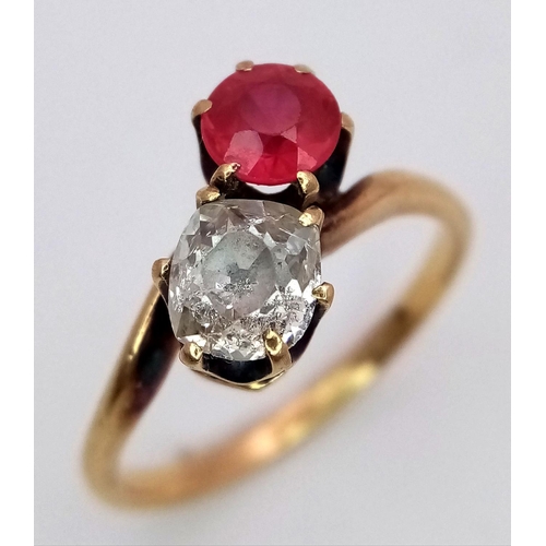 1186 - A 14K Yellow Gold (tested) Ruby and Diamond Ring. Size N, 3.18g total weight.