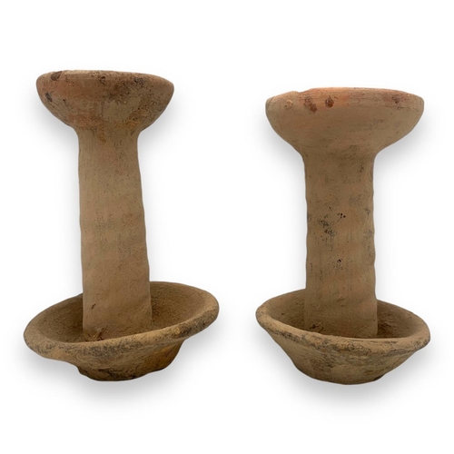 1261 - A Pair of Ancient Champa empire Terracotta Candlestick Holders (10th-14th century Southeast Asia Kin... 