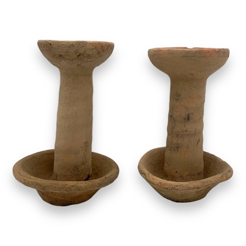 1261 - A Pair of Ancient Champa empire Terracotta Candlestick Holders (10th-14th century Southeast Asia Kin... 