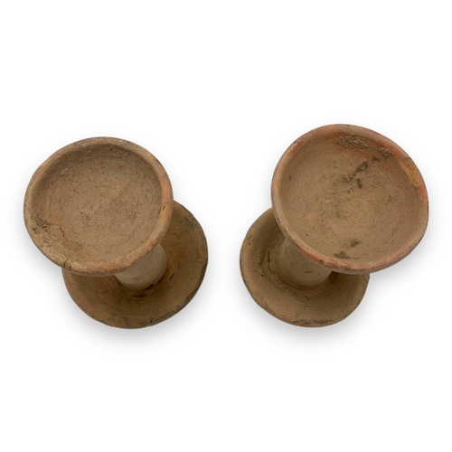 1261 - A Pair of Ancient Champa empire Terracotta Candlestick Holders (10th-14th century Southeast Asia Kin... 