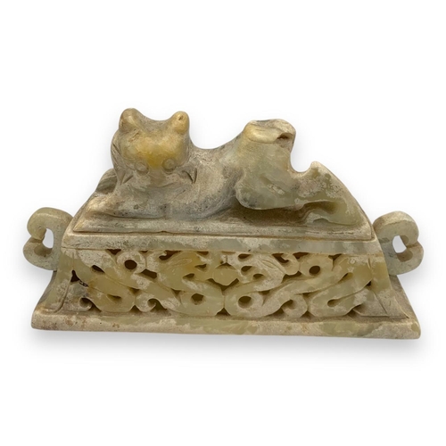 888 - An antique Chinese hard Stone Incense Burner. Highly detailed hand carved dragon and cloud motifs, f... 