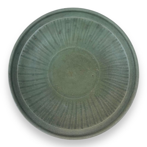 930 - An antique 19th century Chinese Celadon Glazed Shallow Dish. Smooth celadon green glaze exterior wit... 