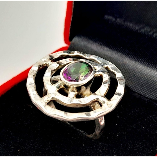 1428 - A Mystic Quartz Target 925 Silver Ring. Weight - 7.4g. Size O. 
HV2298