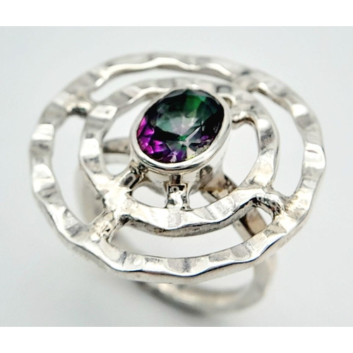 1428 - A Mystic Quartz Target 925 Silver Ring. Weight - 7.4g. Size O. 
HV2298