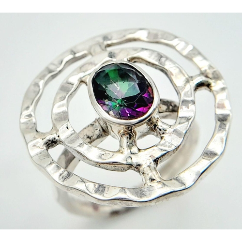 1428 - A Mystic Quartz Target 925 Silver Ring. Weight - 7.4g. Size O. 
HV2298