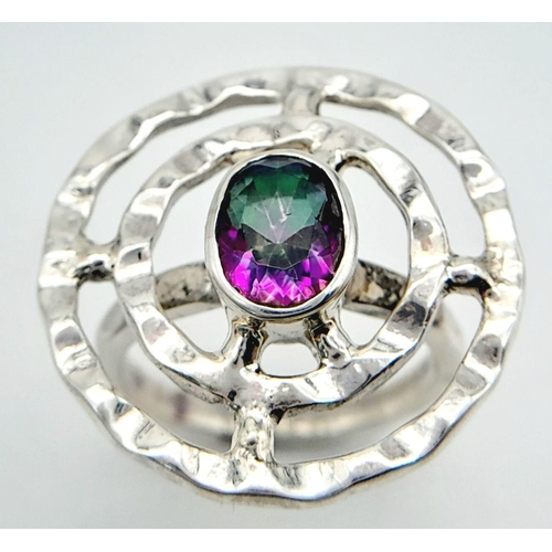 1428 - A Mystic Quartz Target 925 Silver Ring. Weight - 7.4g. Size O. 
HV2298