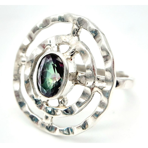 1428 - A Mystic Quartz Target 925 Silver Ring. Weight - 7.4g. Size O. 
HV2298