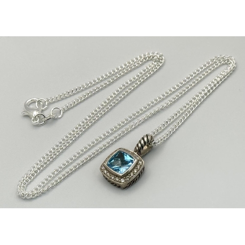 1237 - A topaz and diamond Silver Pendant on a Silver Chain, by David Yurman, 20mm and 48cm.