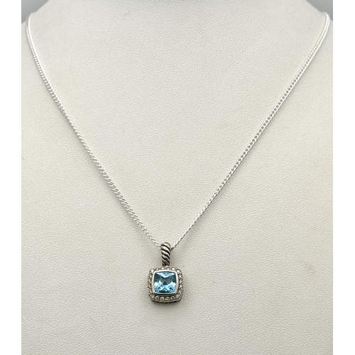 1237 - A topaz and diamond Silver Pendant on a Silver Chain, by David Yurman, 20mm and 48cm.