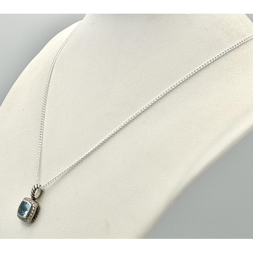 1237 - A topaz and diamond Silver Pendant on a Silver Chain, by David Yurman, 20mm and 48cm.