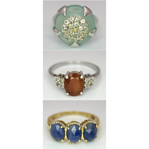 1291 - Three Sterling Silver Gemstone Rings. Sizes - P,R and S.