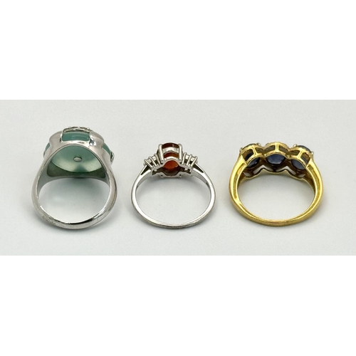 1291 - Three Sterling Silver Gemstone Rings. Sizes - P,R and S.