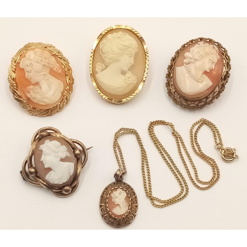 1444 - A Collection of Cameo Pendants. Some are silver gilt.