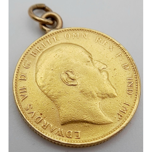 45 - An Edward VII 22k Full Gold Sovereign 1910 - With Pendant Attachment. 8.25g total weight.