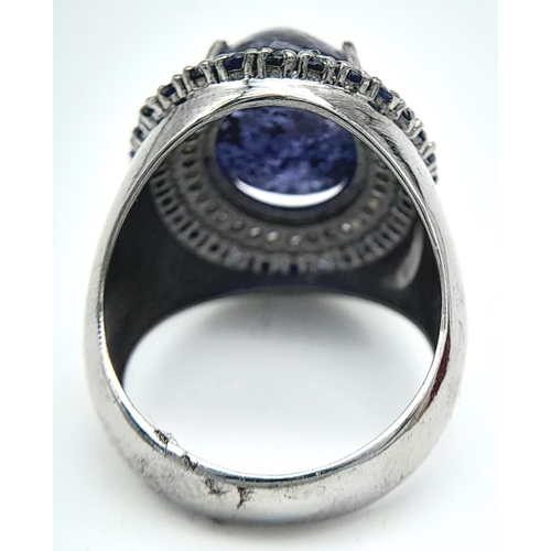 618 - An 8ct Tanzanite Gemstone Ring with 0.95ctw of Blue Sapphire Surround. Set in 925 Silver, Diamond we... 