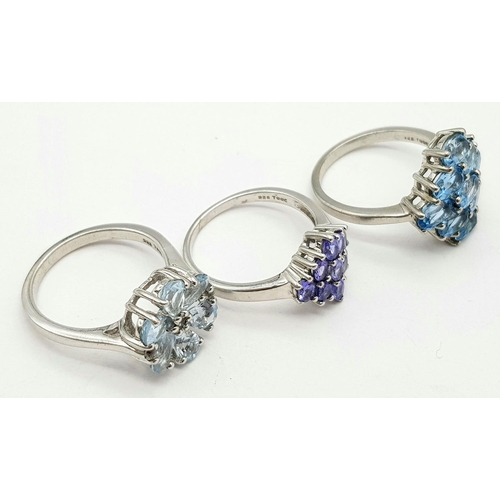 905 - Three Sterling Silver Gemstone Rings. All size P.