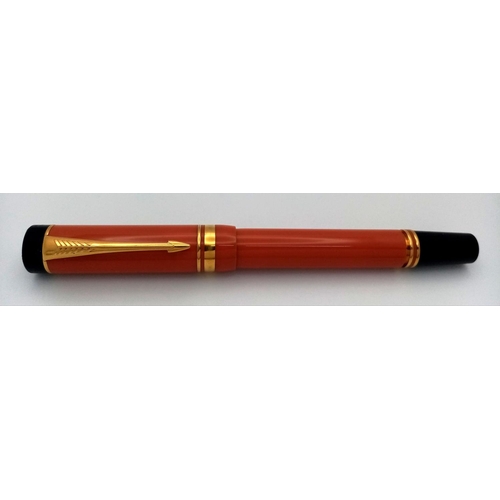 1165 - A Parker Orange Lacquer Fountain Pen. 18k gold nib.