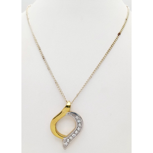 1242 - Two stone-set pendant necklaces. One features a heart-shaped pendant with clear stones, 39cm in leng... 